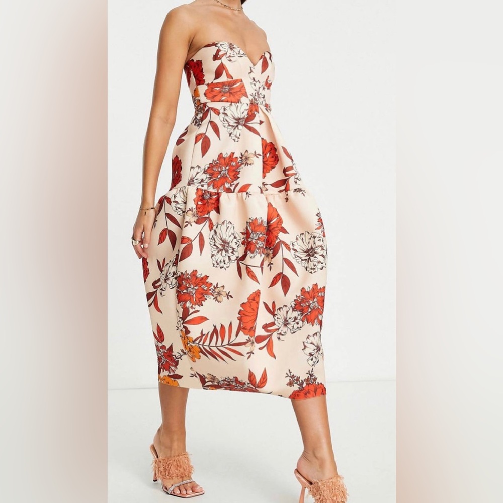 ASOS Design Bandeau Dome Midi Dress in Floral
